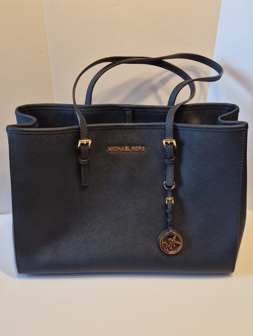 Michael Kors Navy Saffiano Leather Tote with Gold Accents